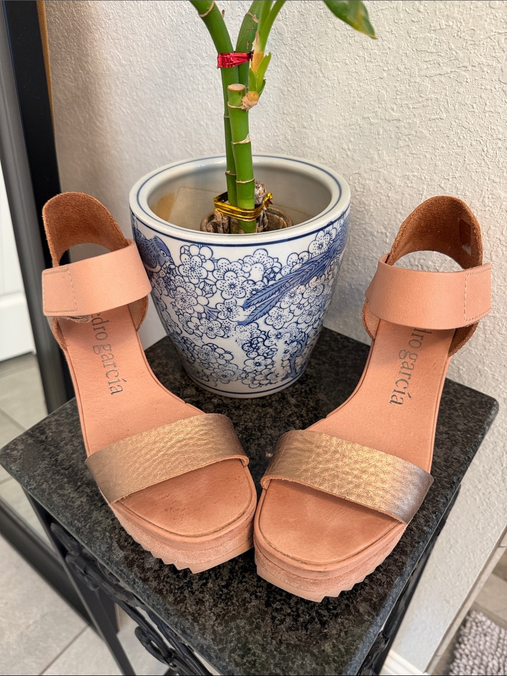 Pedro Garcia Champagne Metallic Wedge/Platform Sandals